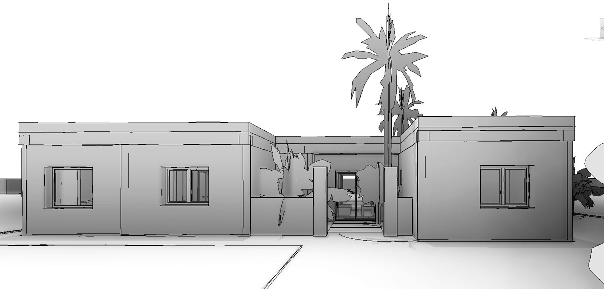 Vista 3d de proyecto de vivienda de estilo mediterráneo por Araque Maqueda